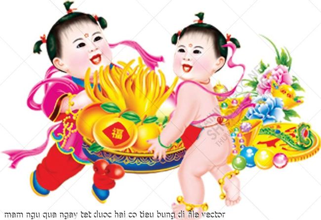 mam ngu qua ngay tet duoc hai co tieu bung di file vector